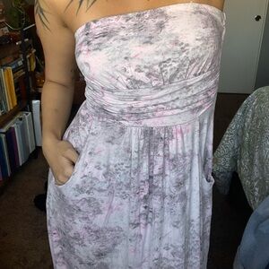 Strapless Tie-Dye Maxi Dress in Pink and Gray